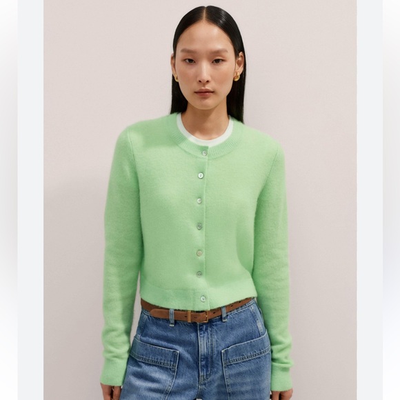 ME+EM Responsible Alpaca Wool Crop Cardigan Green Women’s Size Large - Picture 1 of 11